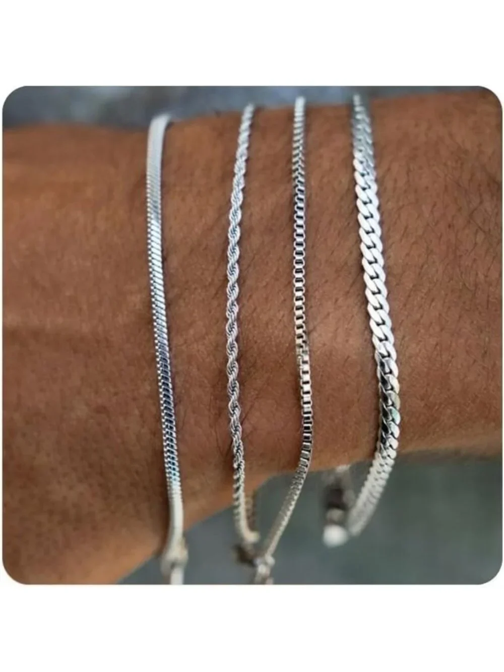 Dainty Gold/Silver Chain Bracelet Stack for Men - 14K Plated Adjustable Cross